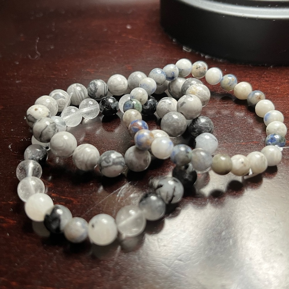Elegant Gray & Black Beaded Bracelet Set of 3!!!